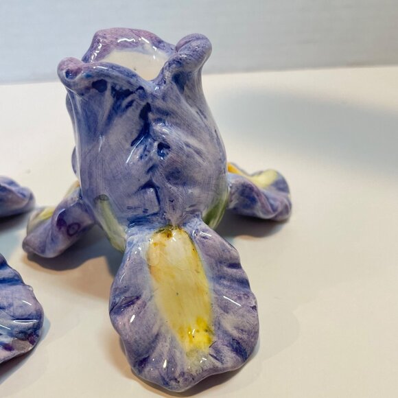 Vintage Ceramic Iris Flower Candle Holders Hand-Painted Purple & Yellow Floral D - Picture 8 of 11